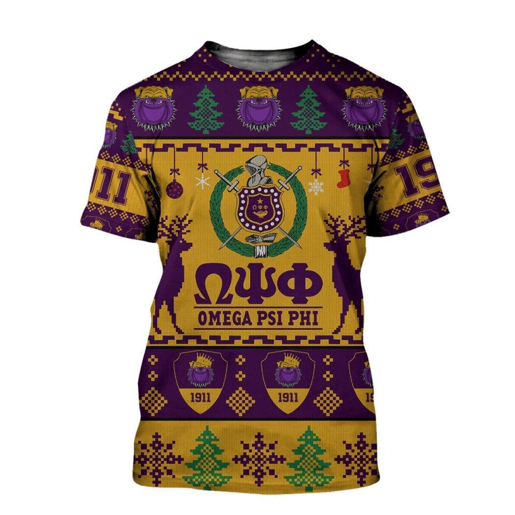 Fraternity Tshirt – Lux Omega Psi Phi Bulldog Greek Letter Christmas Tshirt