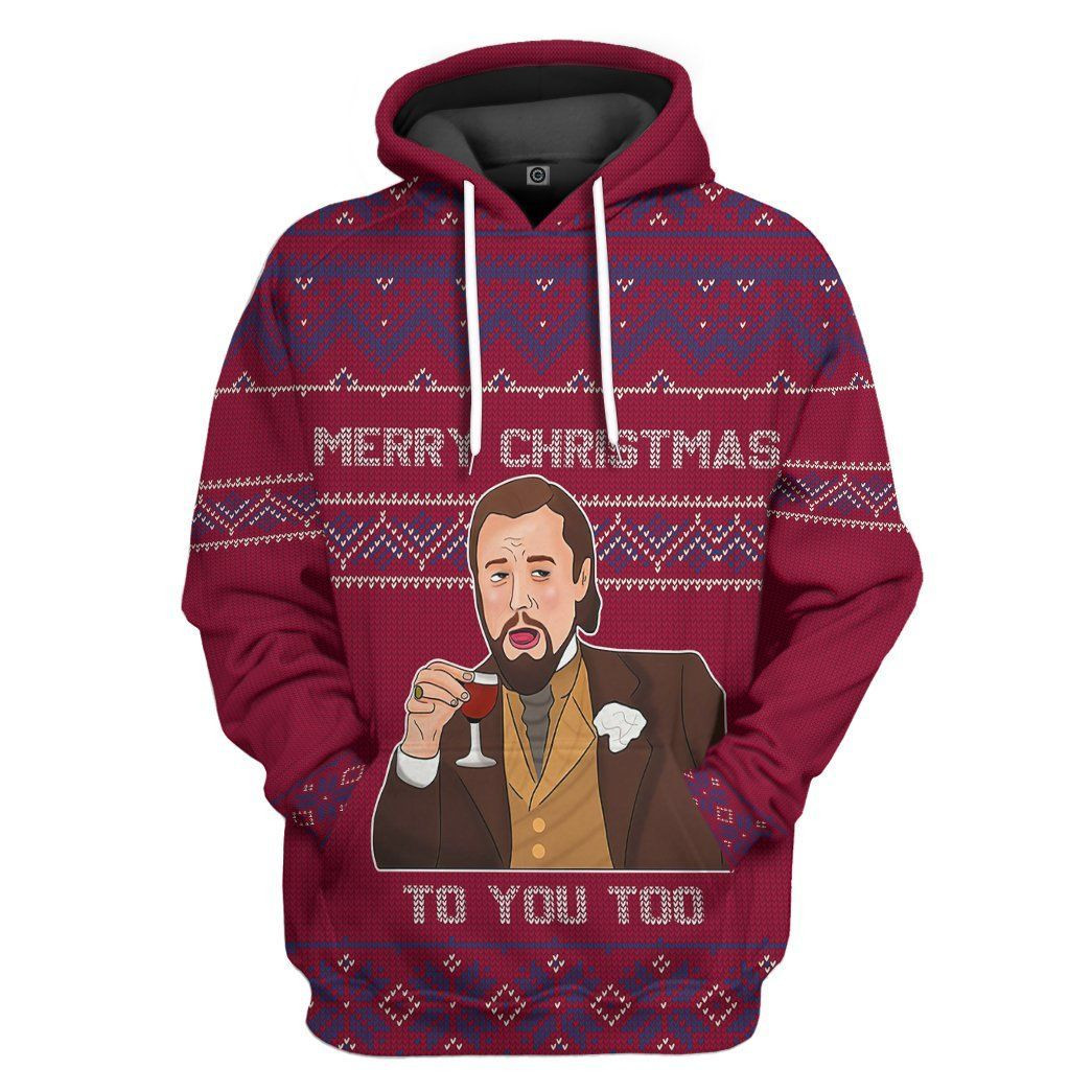 3D Leonardo Dicaprio Laughing Meme Ugly Sweater Red Custom Hoodie Apparel