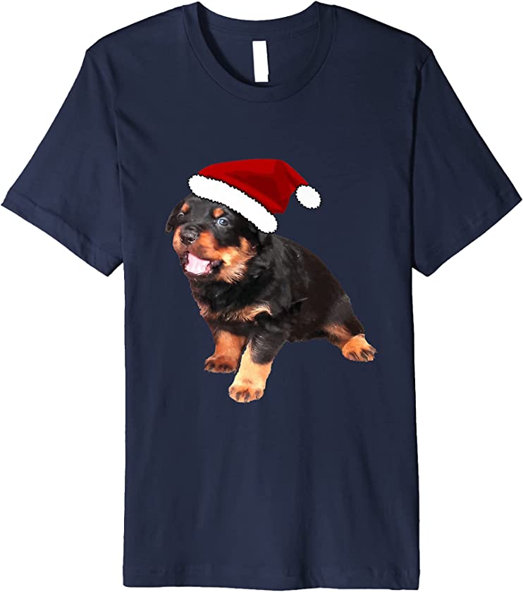 Cute Rottweiler Puppy Wearing Cartoon Santa Hat Premium T-Shirt