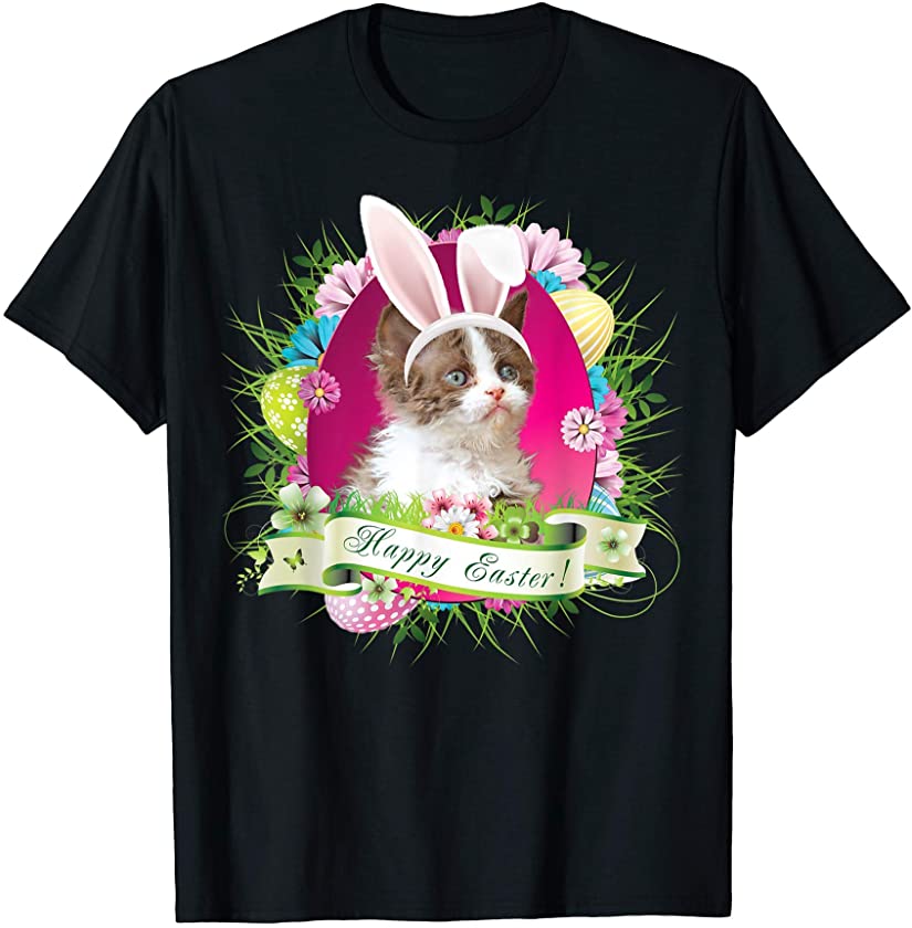 Bunny Selkirk Rex Cat Happy Easter Day Lover Egg Hunt Lovely T-Shirt