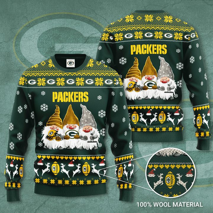 Green Bay Packers Green Three Drawf Gift For Fan Ugly Wool Sweater Christmas