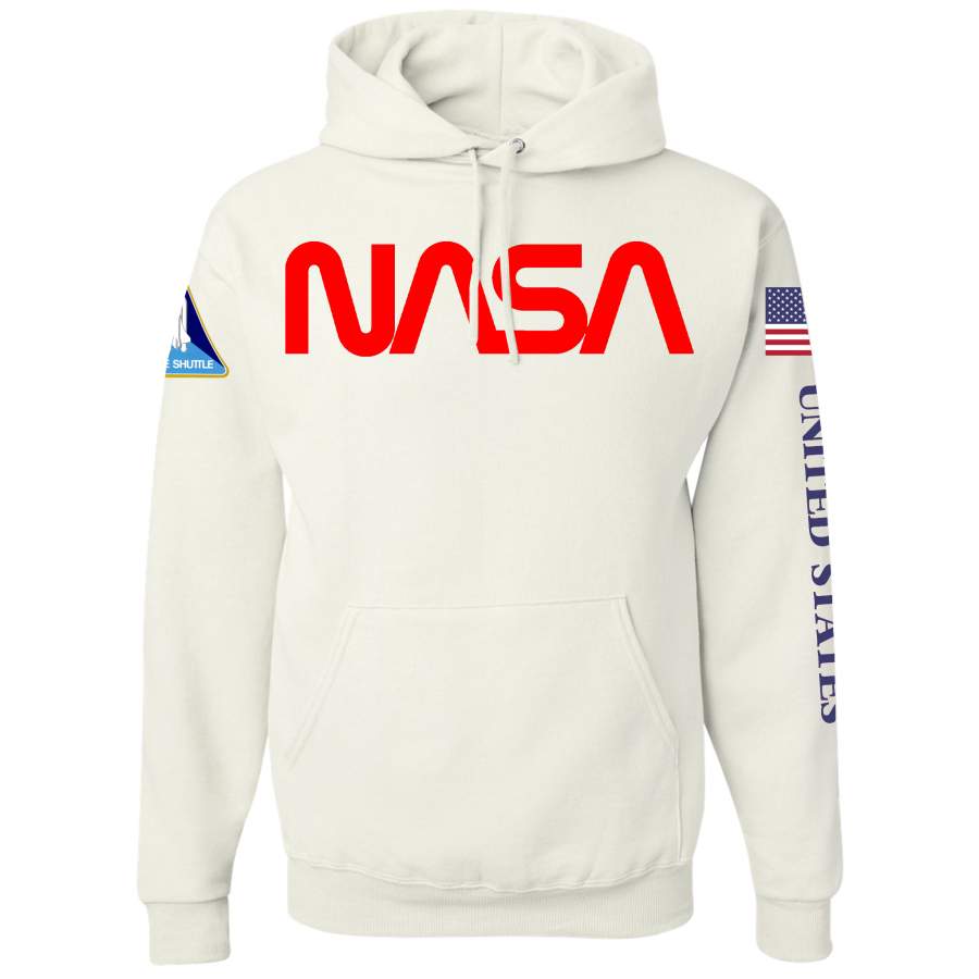 Nasa Worm Logo Space Shuttle Limited Edition White Hoodie Sweatshirt With Printed Sleeves