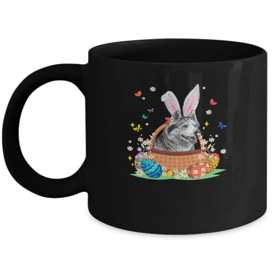 Siberian Husky Bunny Hat Rabbit Easter Eggs Mug