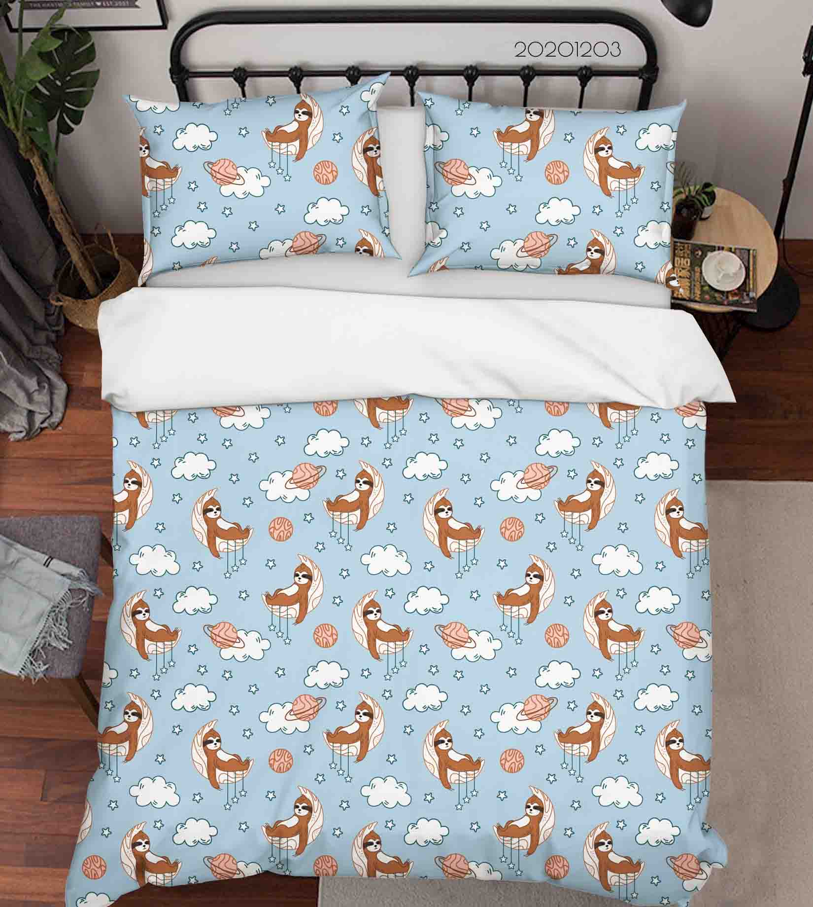 3D Cartoon Moon Sloth Animal Cloud Sky Quilt Cover Set Bedding Set Duvet Cover Pillowcases Lxl