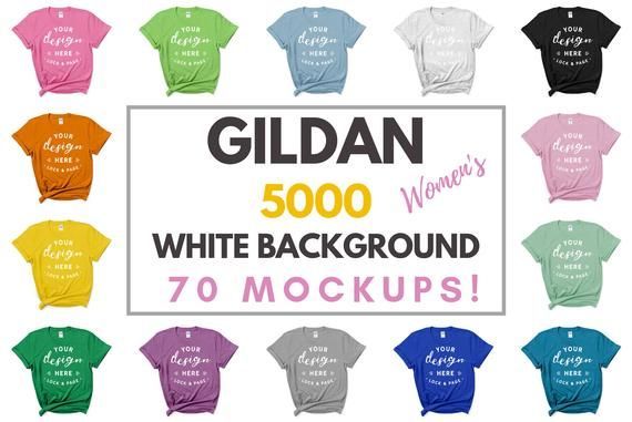 Women S Gildan 5000 Shirt Mockup Mega Bundle Flat Lay On Plain White Background No Props All Colors Included Girls Knotted Shirt