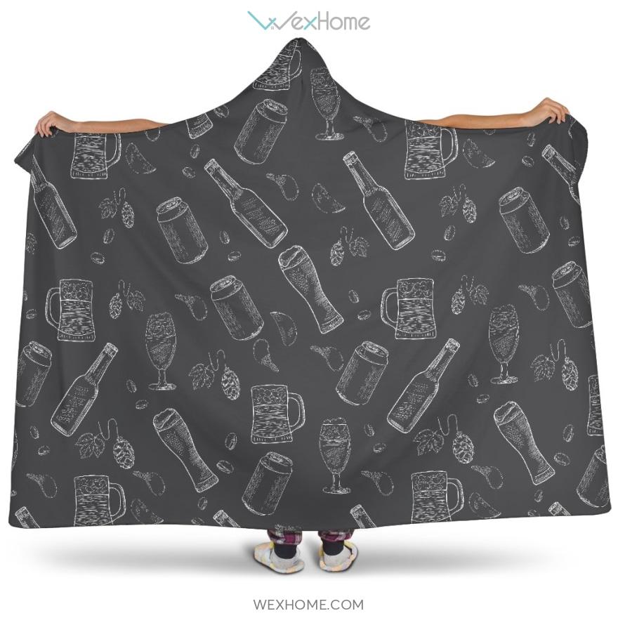 Beer Hand Drawn Pattern Hooded Blanket