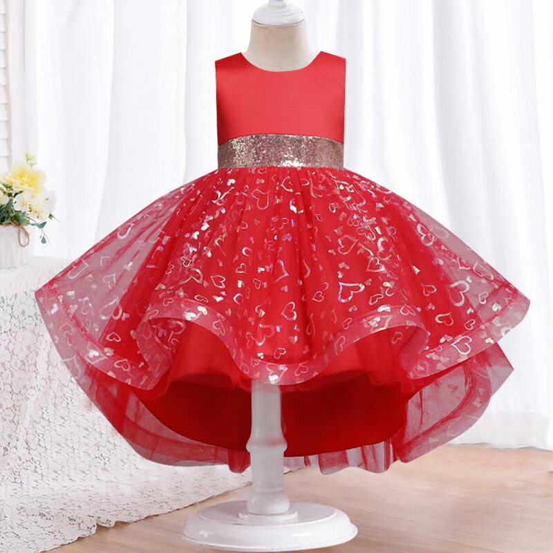 3-14T flower girl Trailing wedding dresses Girl high quality Pearl Bright drill Tutu dress Lace Princess long dress Party alx