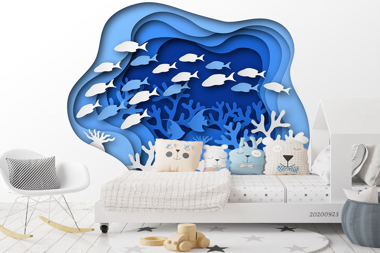 3D Underwater Paper Cut Sea Reef Animals Wall Mural Wallpaper Wj 3130