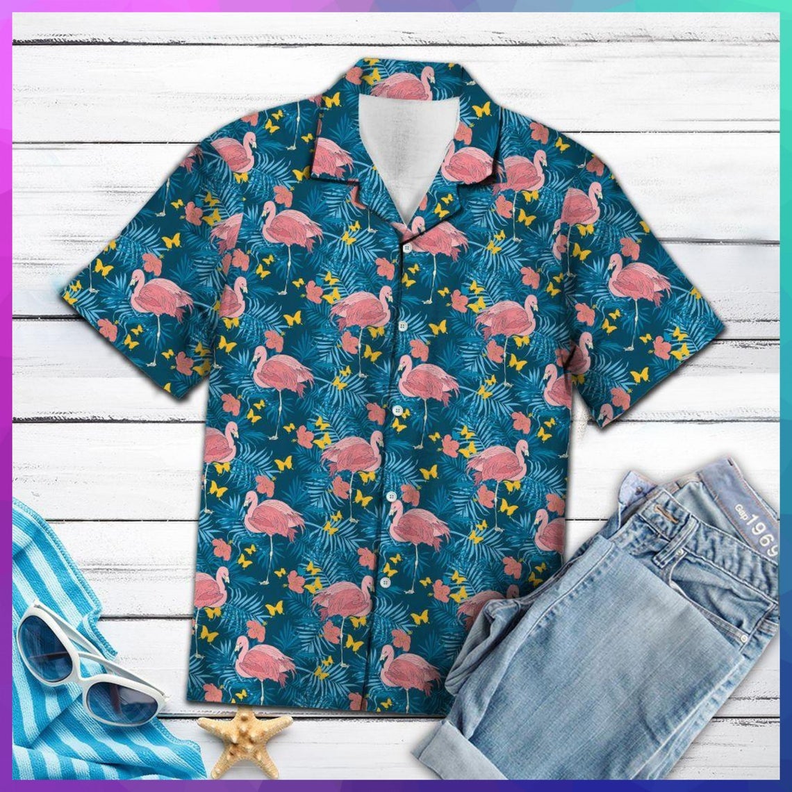 Flamingo Tropical Palm Hawaii Shirt Made In Summer Beach Shirts Ha93928