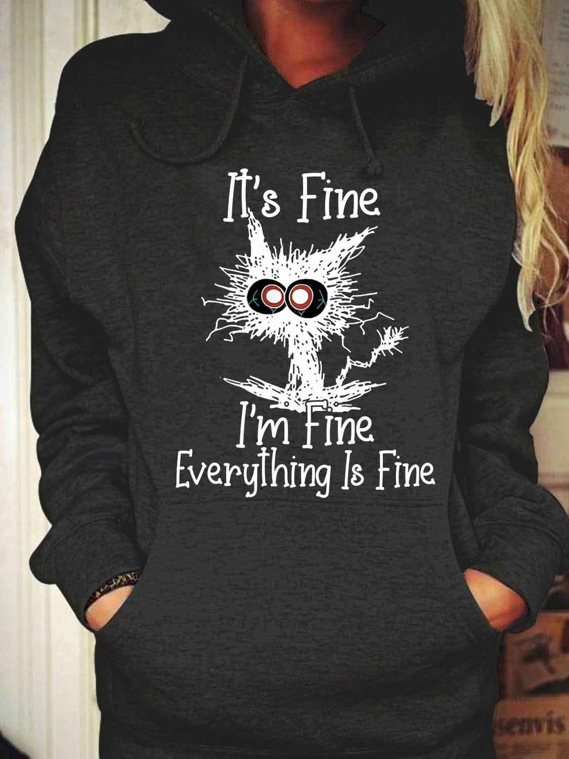 Women’S It’S Fine I’M Fine Everything Is Fine Funny Cat Sweatshirt