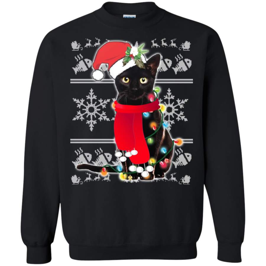 Ugly Christmas Black Cat Santa Scarf Merry Xmas Sweatshirt Gift Idea