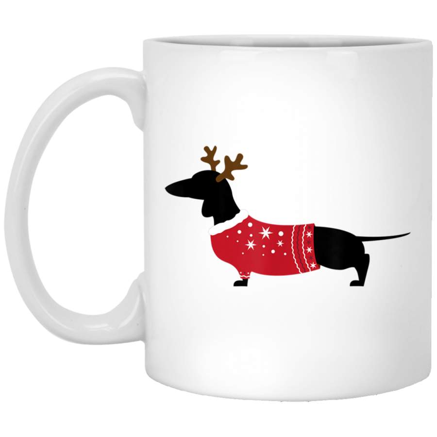 Ugly Christmas Sweater Wiener Dachshund Dog Lover 11 oz 15 oz Mug White