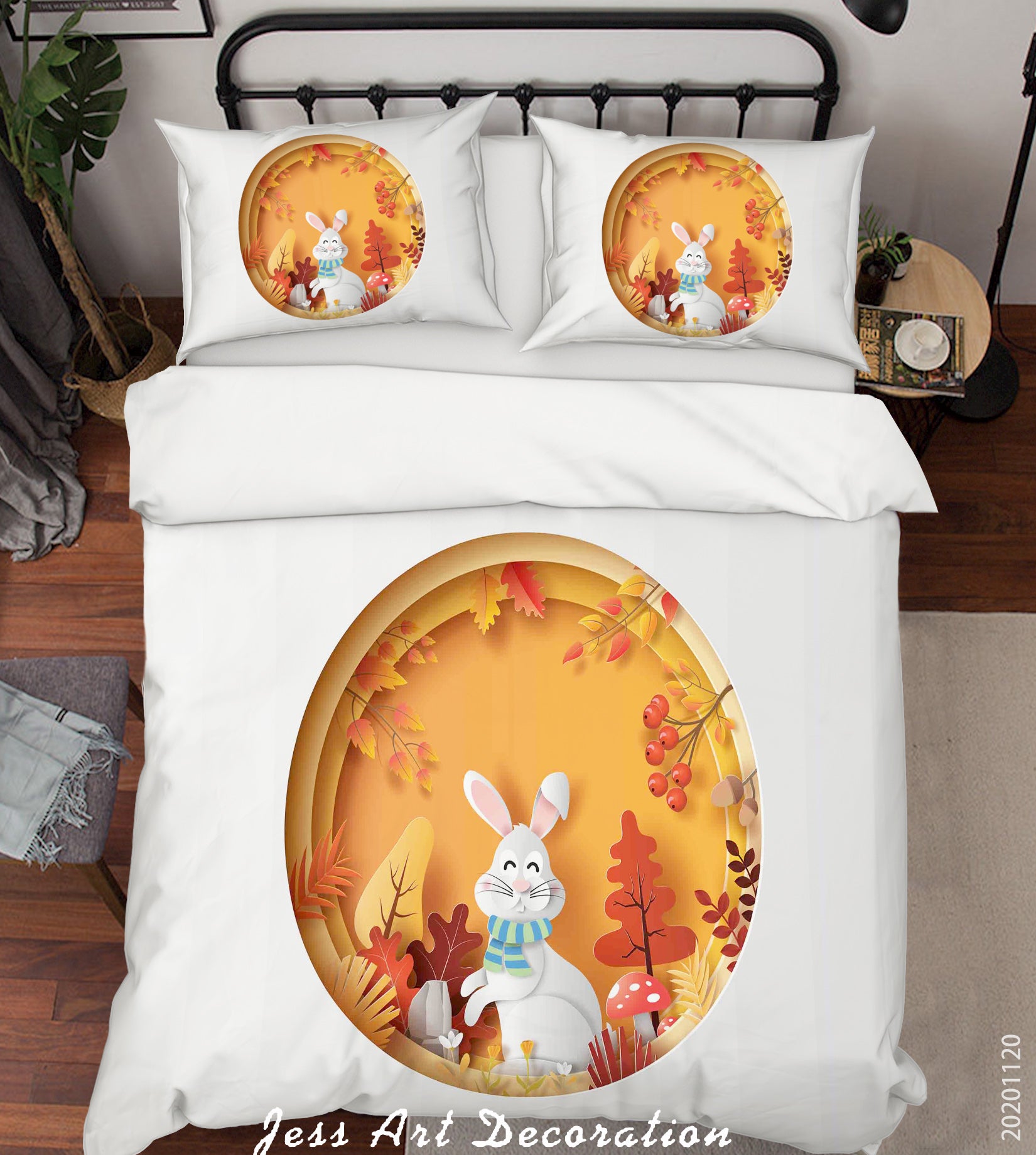 3D Autumn Tree Plant Bunny Animal Quilt Cover Set Bedding Set Duvet Cover Pillowcases Lxl