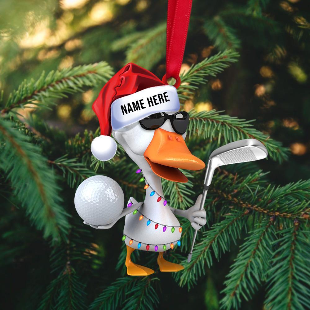 Golfing Ducky – Personalized Flat Ornament – Christmas Gift For Golfers