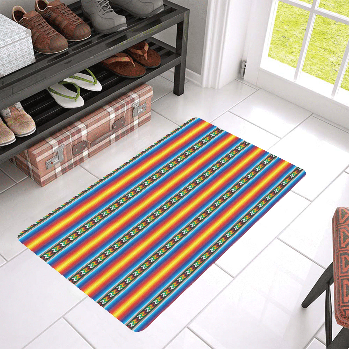 Mexican Blanket Zigzag Print Pattern Rubber Doormat