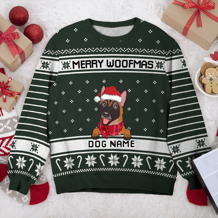 Belgian Malinois Merry Woofmas Personalized Sweater, Dog Ugly Christmas Sweater