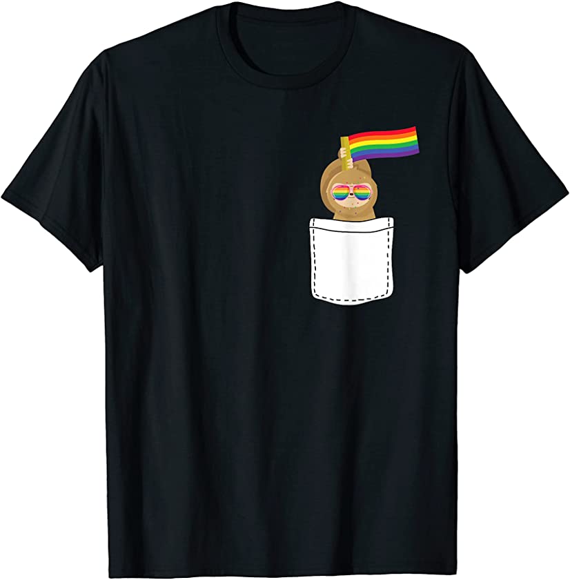 Sloth Pocket Gay Pride Cute Animal Rainbow Flag LGBT-Q Ally T-Shirt