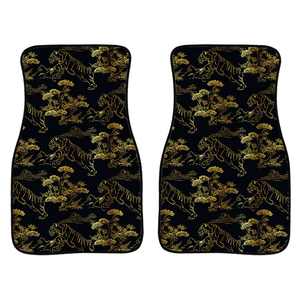 Black And Gold Japanese Tiger Print Front Car Floor Mats