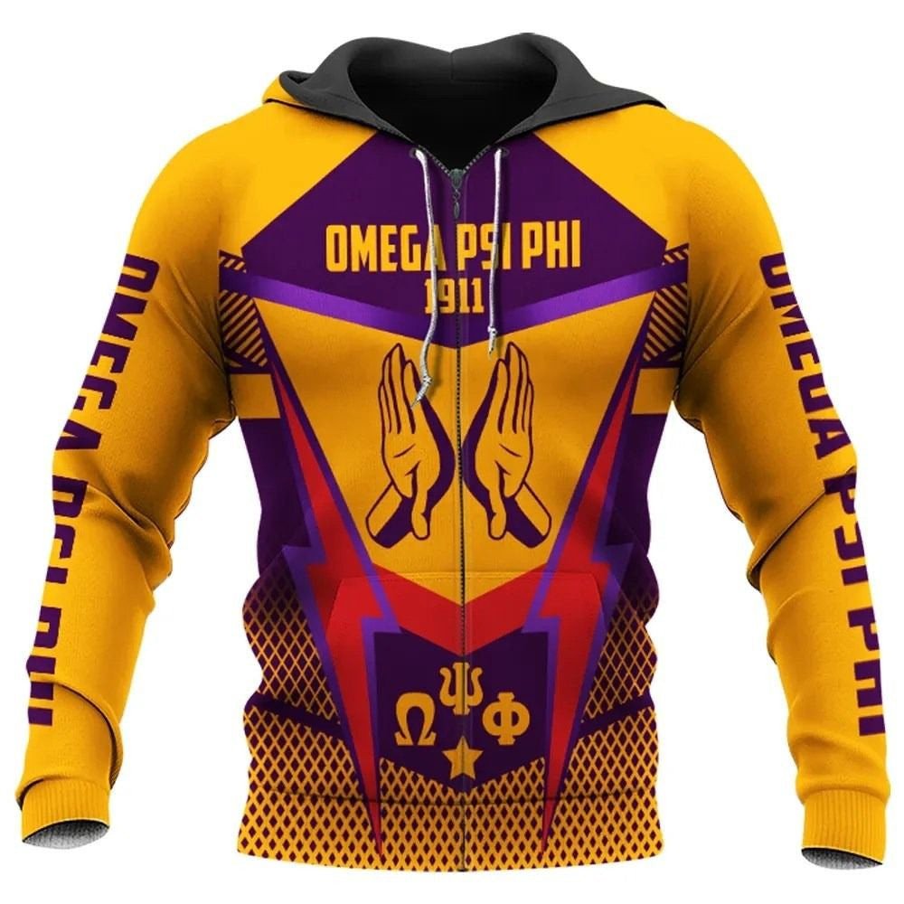 Fraternity Hoodie – Omega Psi Phi Logo Thunder Style Zip Hoodie