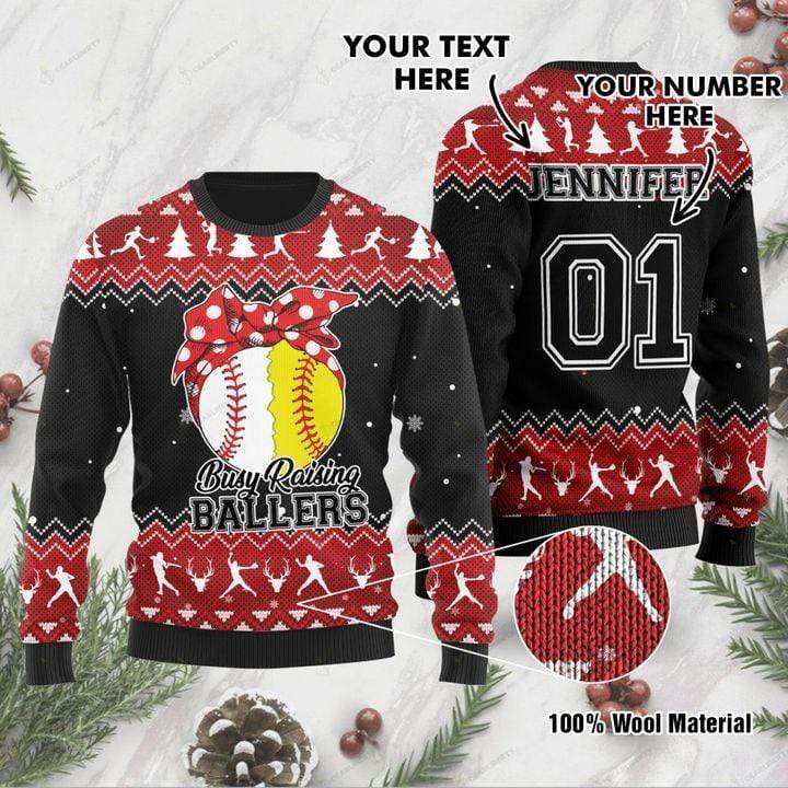 Baseball Personalized Custom Name And Number Christmas Ugly sweater #V