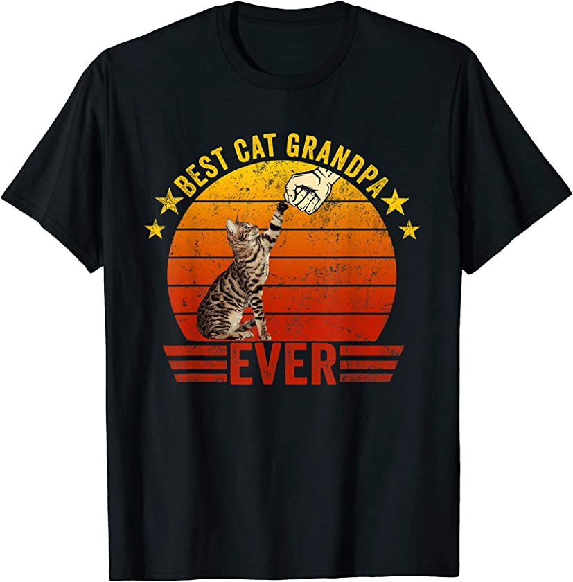 Best Cat Grandpa Ever Funny Fist Bump Gesture Vintage Style T-Shirt