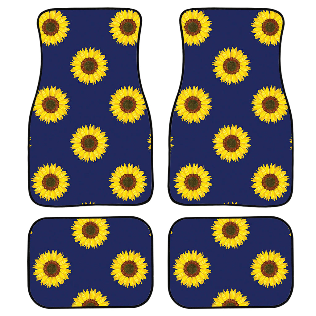 Navy Sunflower Pattern Print Front And Back Car Floor Mats, Front Car Mat