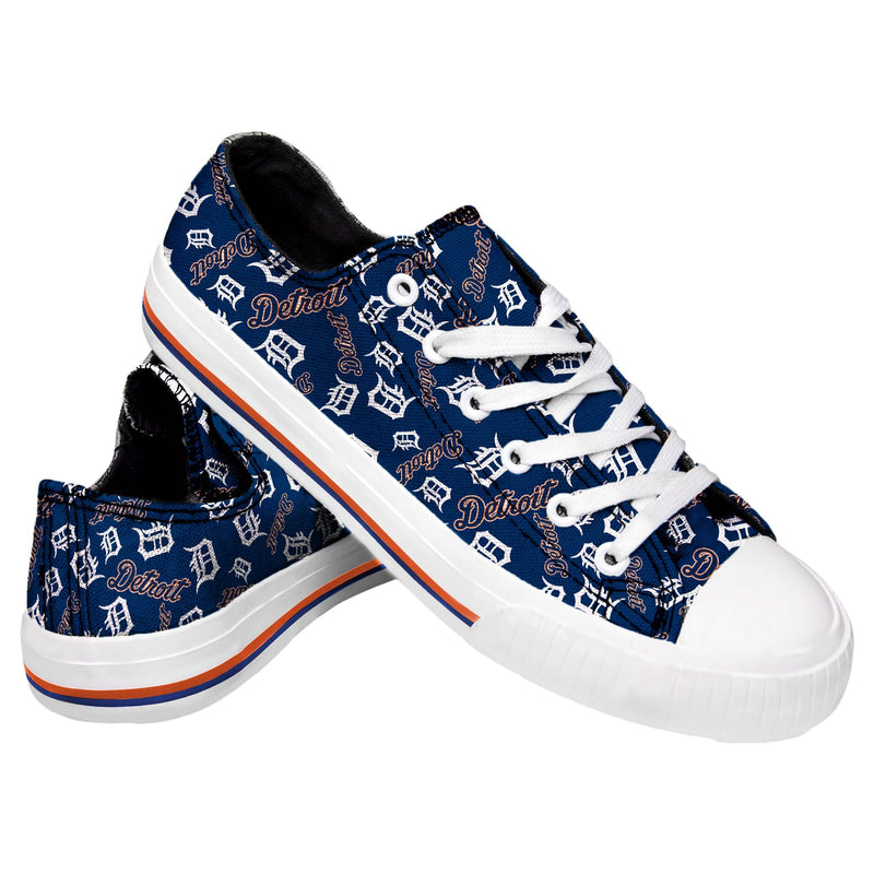 Detroit Tigers MLB Womens Low Top Repeat Print Canvas Shoes