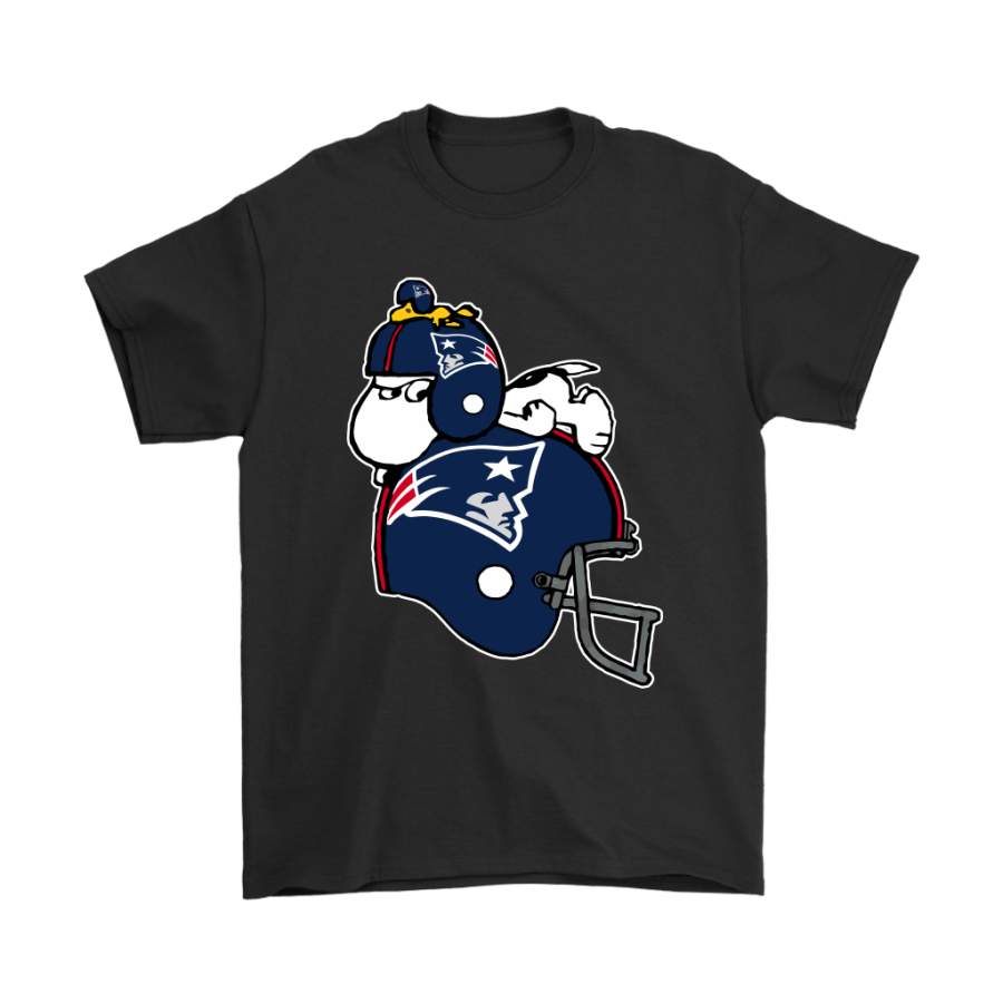 Snoopy And Woodstock Resting On New England Patriots Helmet Shirts