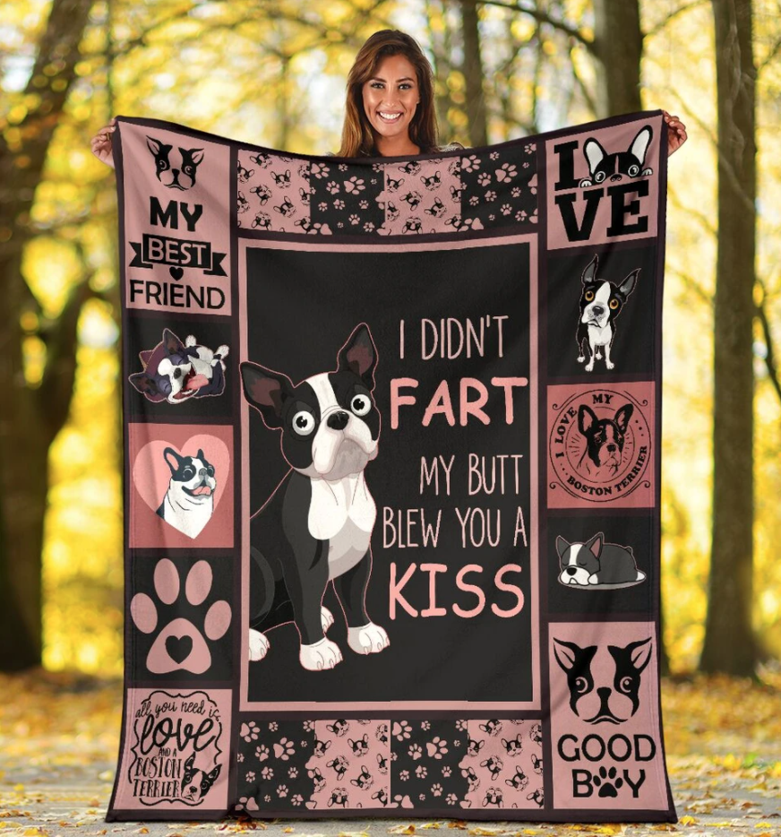 A Kiss Boston Terrier Fleece Blanket