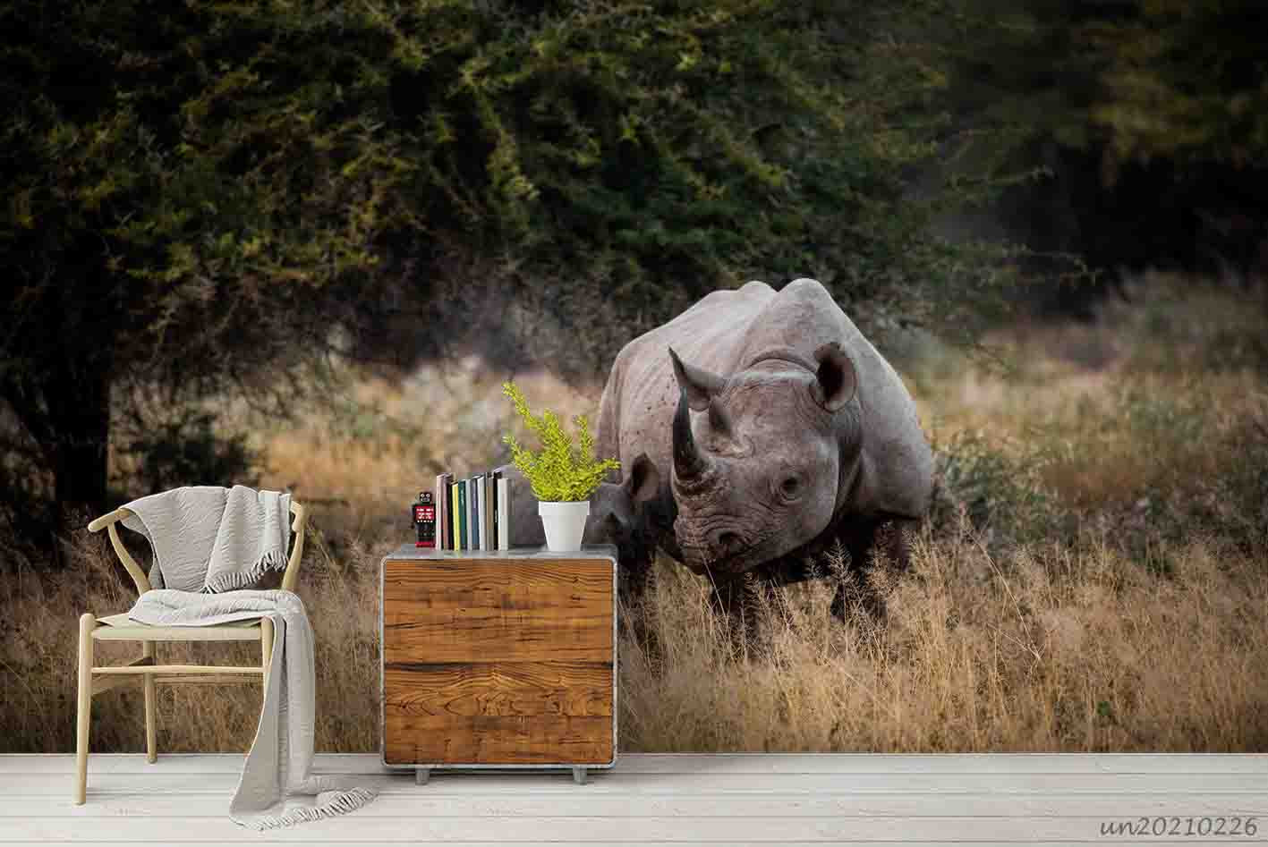 3D Wild Animal Rhino Wall Mural Wallpaper Lqh 515