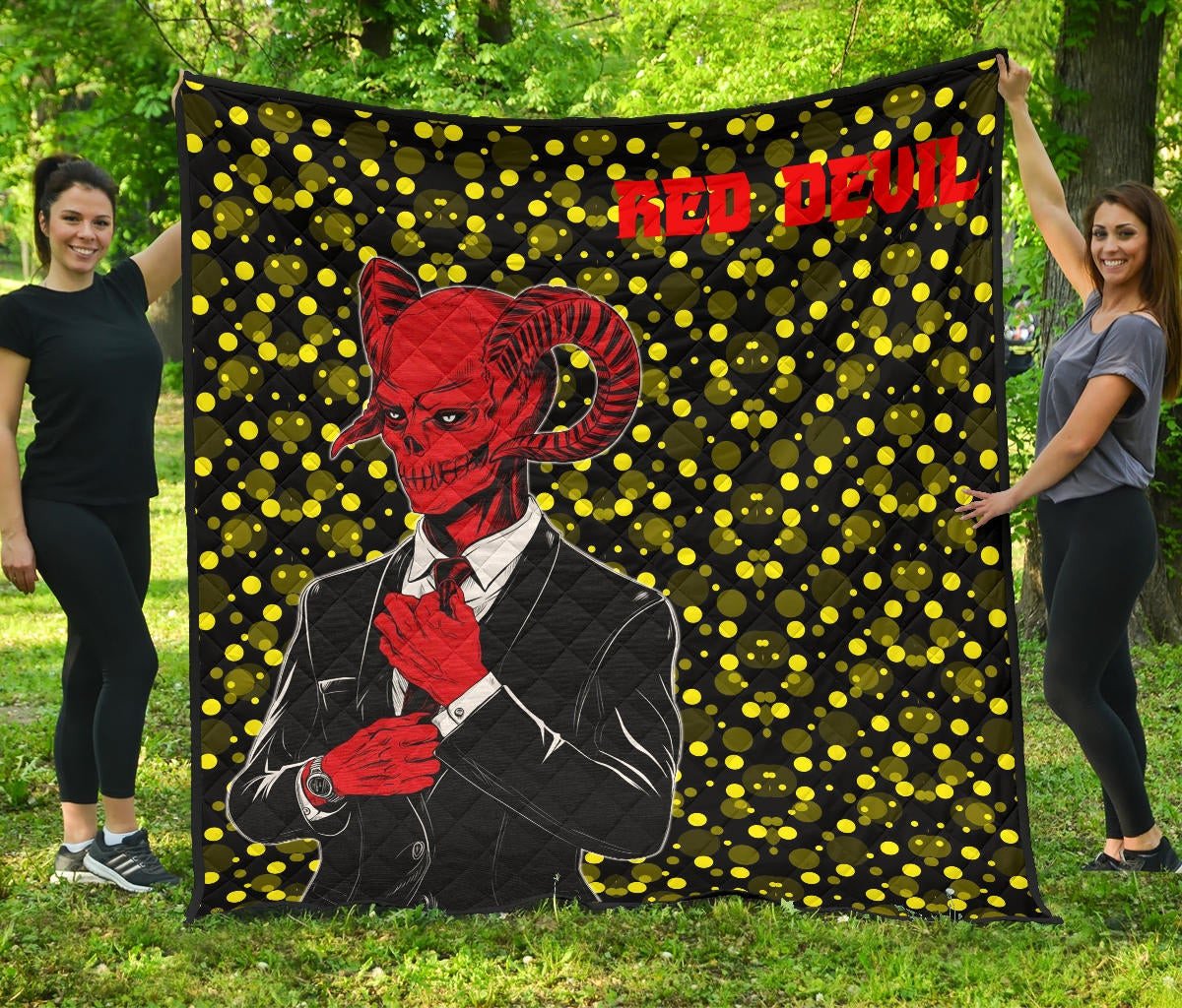 Horror Movie Red Devil Wearing Suit Premium Quilt Blanket