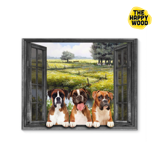 Boxer Grassland Window Custom Horizontal Canvas Poster For Home Decoration