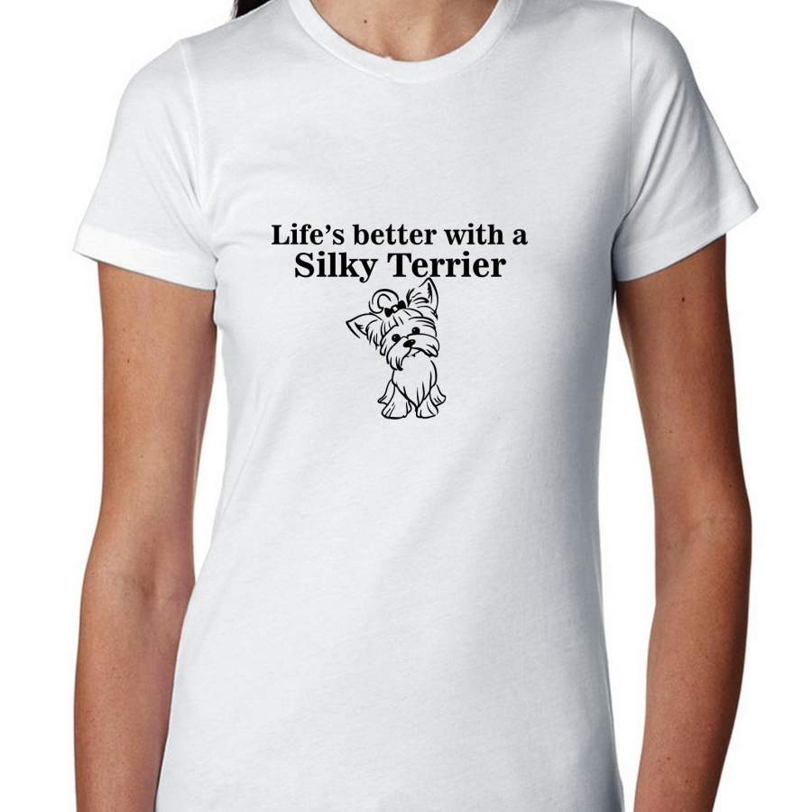 Cotton Letter Print T-shirt Life’s Better with a Silky Terrier- Dog Puppy Women’s T-Shirt