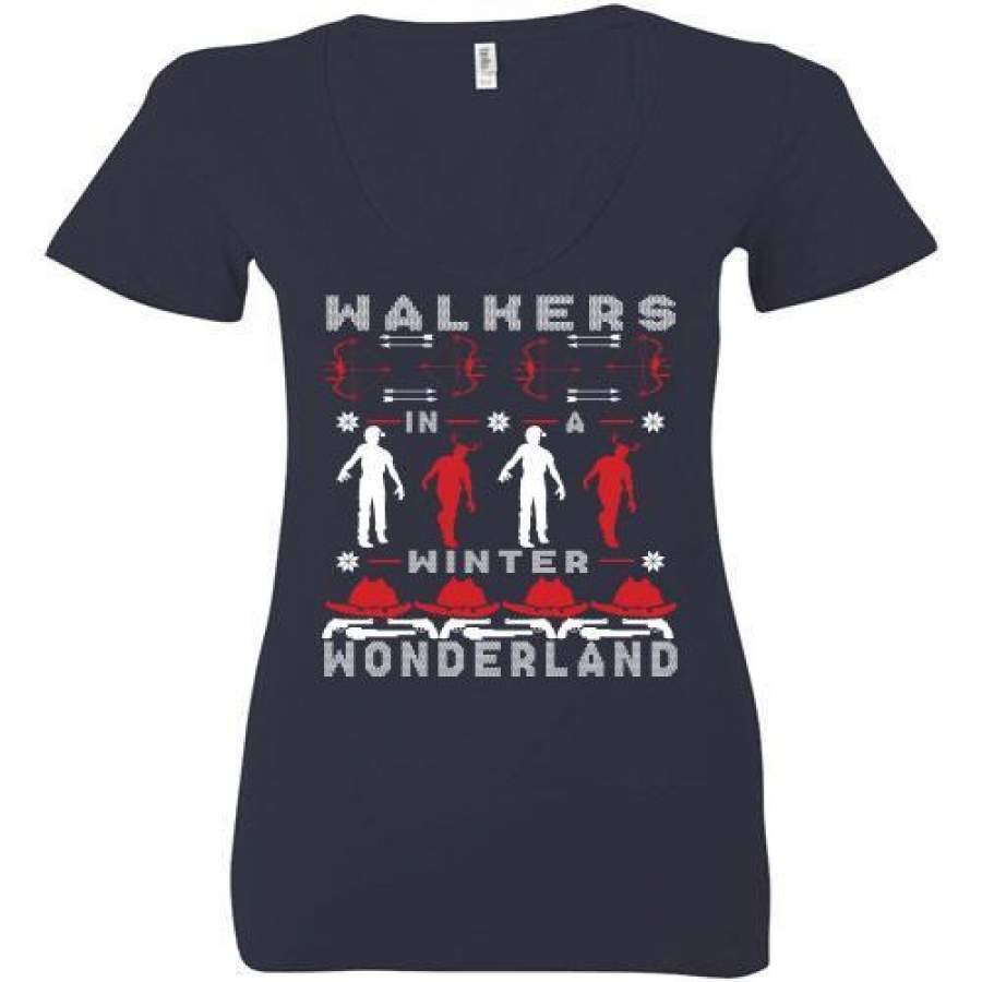 Walker Wonderland Ugly Christmas The Walking Dead Christmas Ladies Deep V-Neck