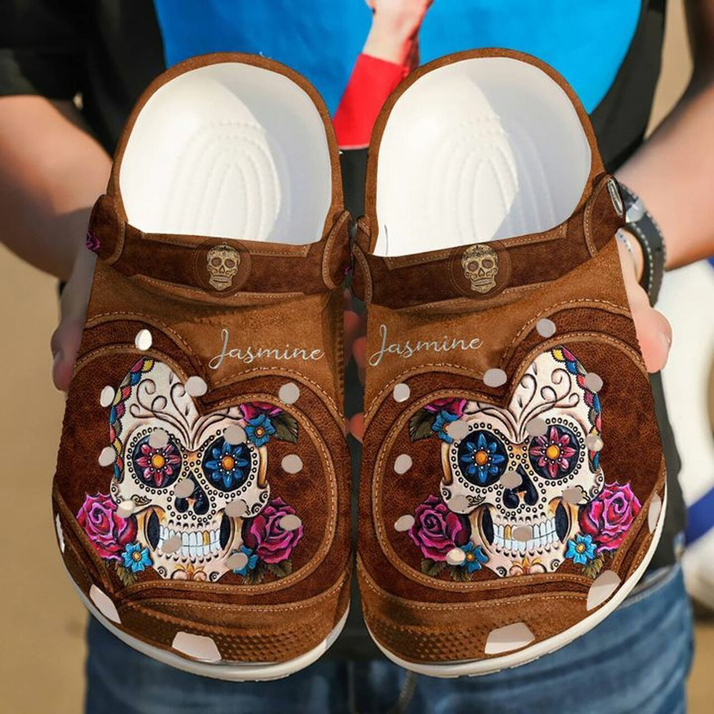 Skull Personalized Heart Roses 102 Gift For Lover Rubber Crocs Clog Shoes Comfy Footwear