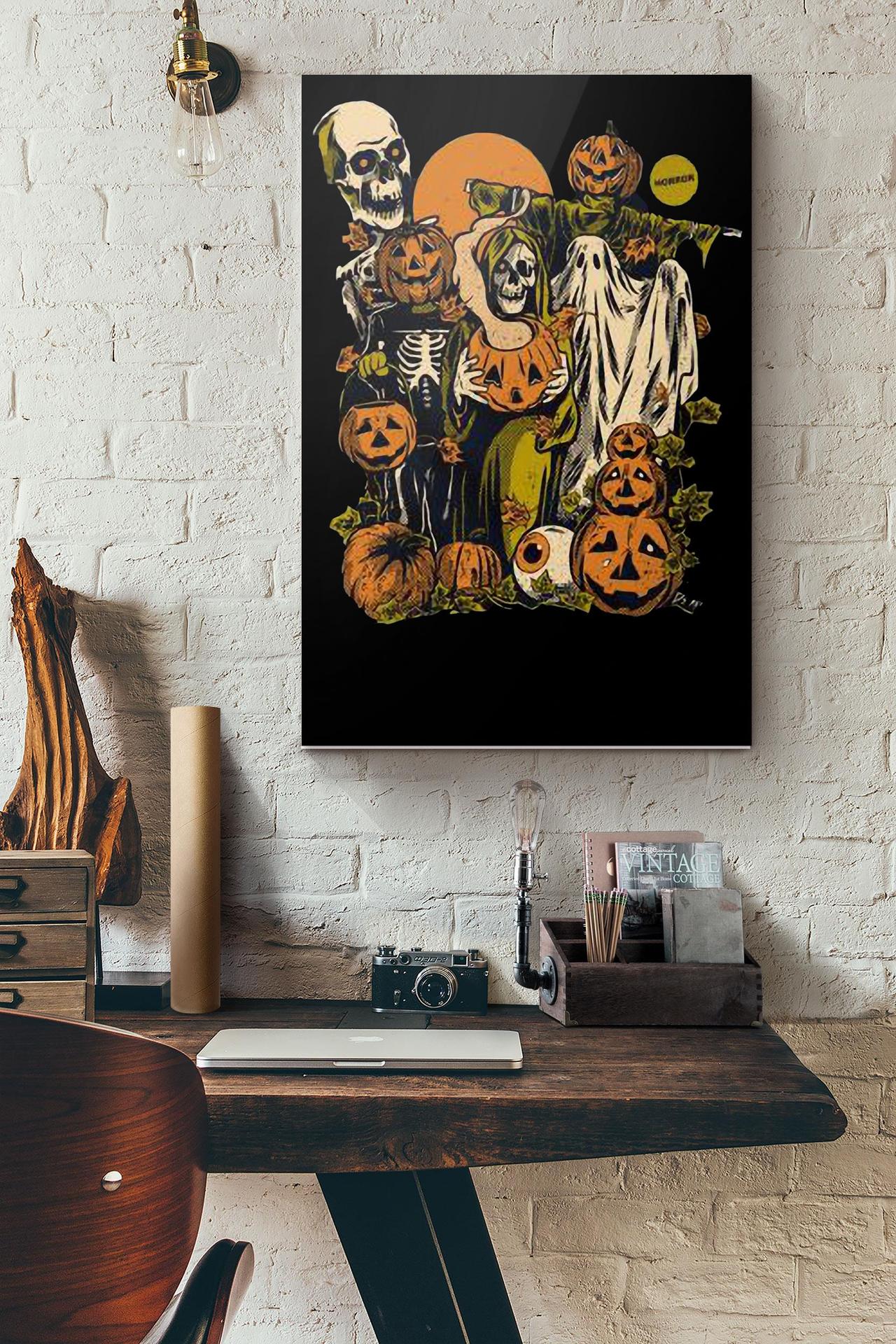 Premium Skeleton Pumpkin Happy Halloween Canvas And Poster, Canvas Prints, My Poster Wall, Canvas Wall Art, Wall Decor Visual Art, Halloween Gift, Happy Halloween