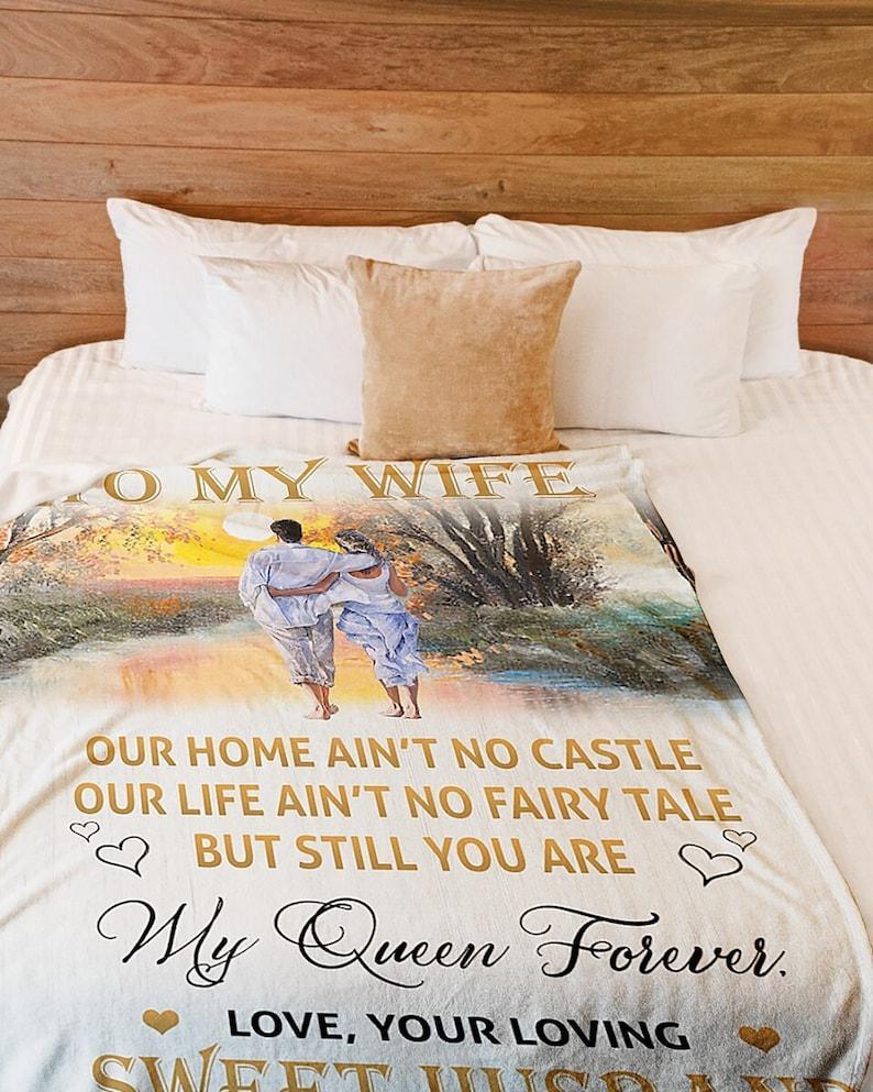 To My Wife,My Queen Forever,Fleece Sherpa Blankets,For Valentine’S Day And Christmas,Gift For Wife Family Home Decor Bedding Couch Sofa Soft And Comfy Cozy