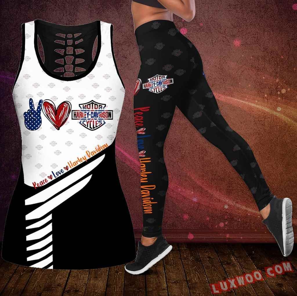 Combo Harley Davidson Peace Love Hollow Tanktop Legging Set Outfit S1050