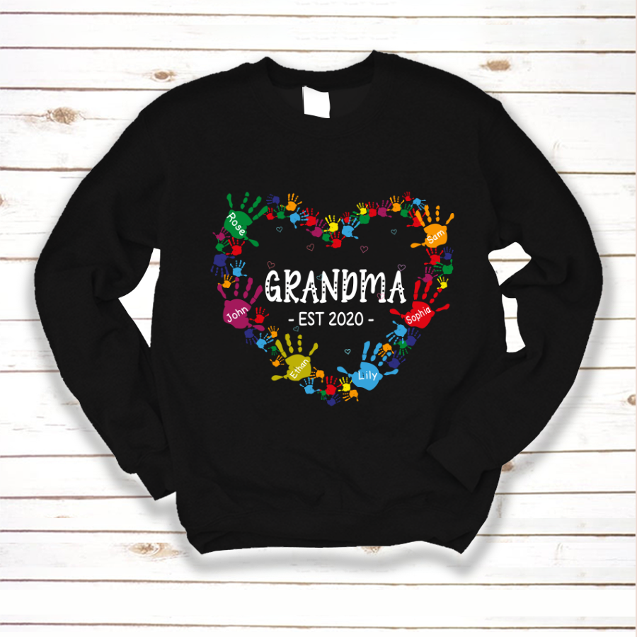 Grandma Est Heart Colorful Hands Sweatshirt