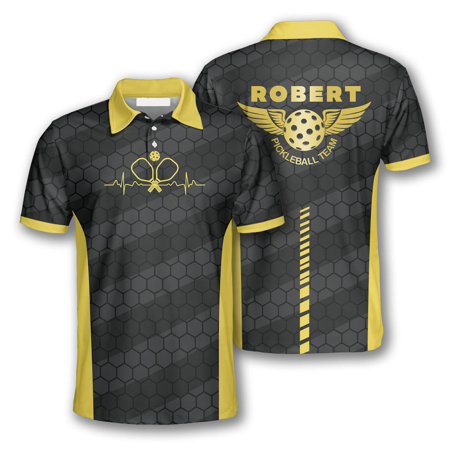 Heartbeat Honeycomb Pattern Custom Pickleball Shirts For Men