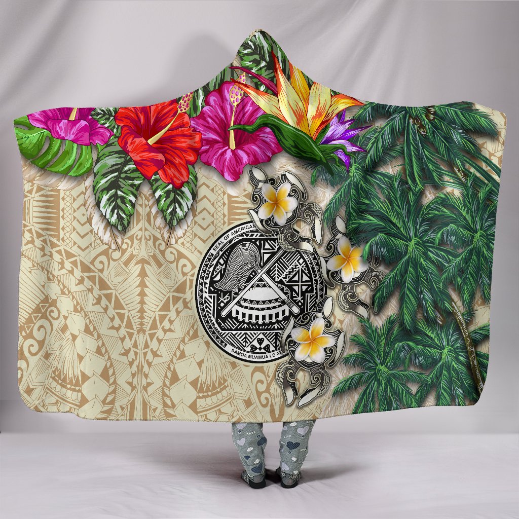 American Samoa Hooded Blanket – Hibiscus Turtle Tattoo Beige A02