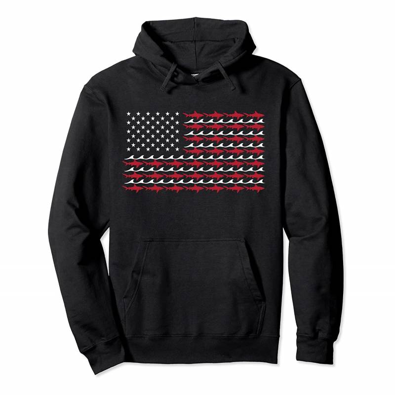 USA Flag Shark Cute Fish Awareness Day Funny US America Gift Pullover Hoodie