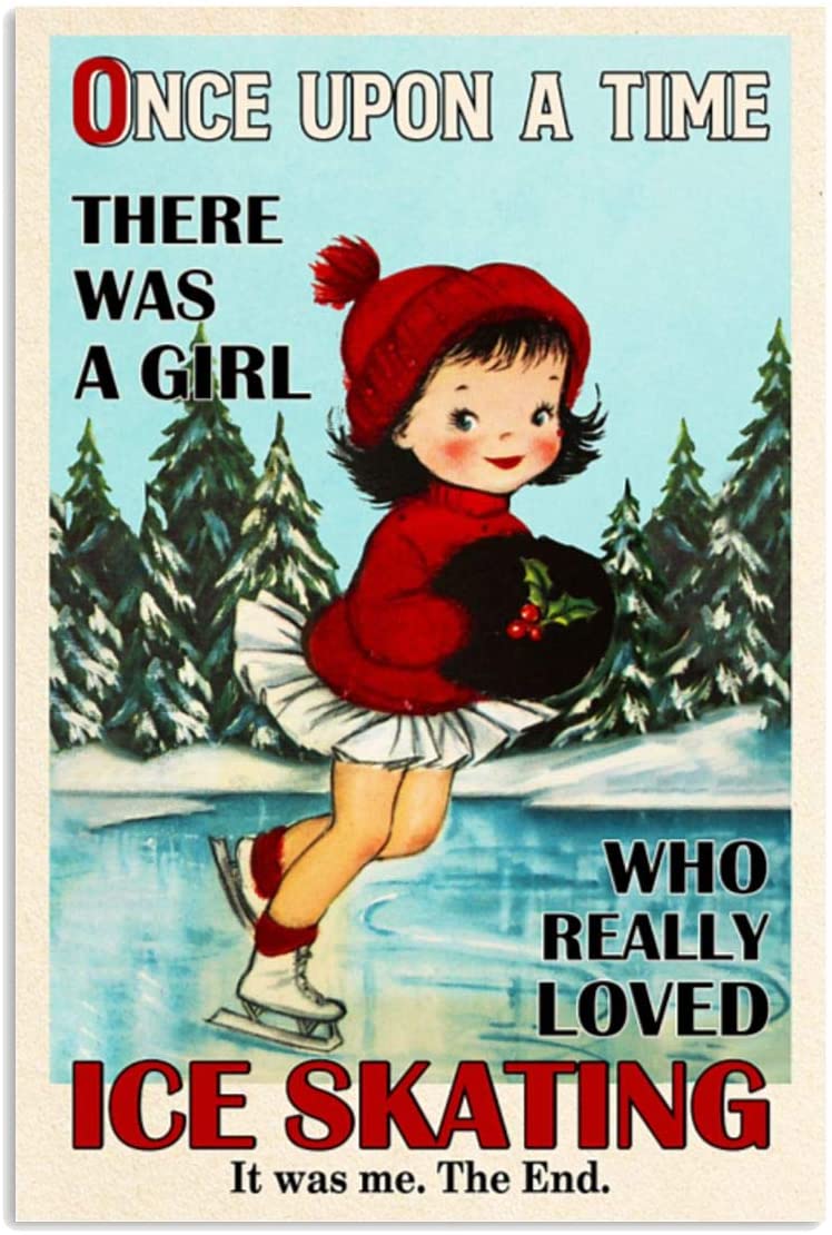 Vintage A Time There Was A Girl – Really Loved Ice Skating Poster Art Print      Home Decor Gift For Men Women Family Friend On Birthday Xmas