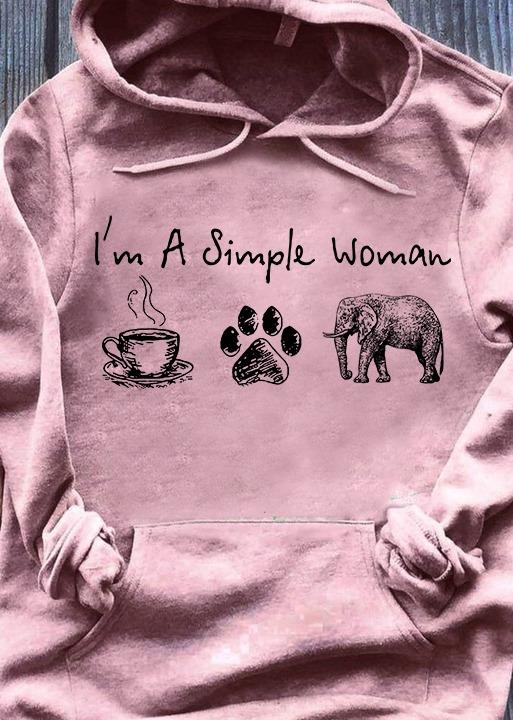 I’m A Simple Woman Coffee Dog Elephant Lover Graphic Womens T-shirt Hoodie All Color Plus Size Up To 5xl