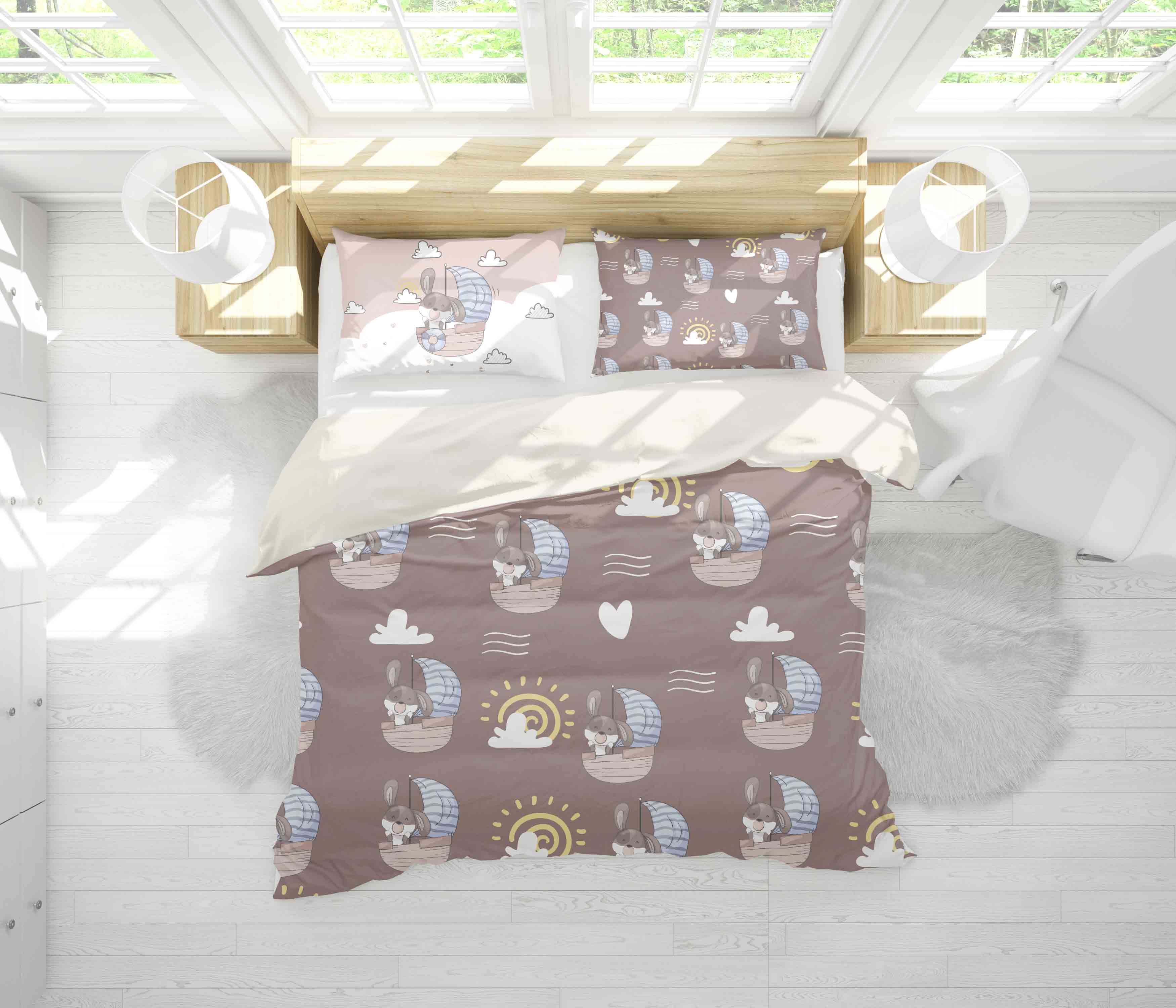 3D Brown Puppy Pirates Sailboat Quilt Cover Set Bedding Set Pillowcases 66