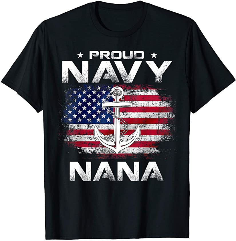 Vintage Proud Navy Nana With American Flag Gift Veteran T-Shirt