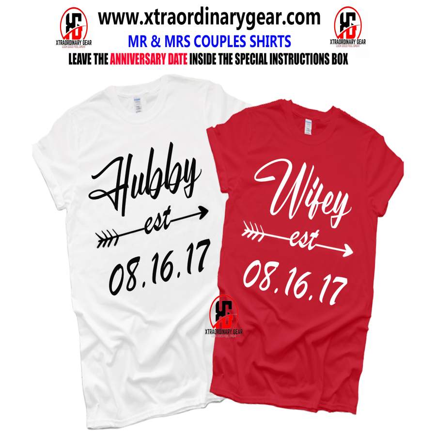 (HUBBY & WIFEY) Anniversary Shirts, Couple Shirts, Anniversary Hubby and wife, Matching Couple, Gift for her, Gift for him (FREE SHIPPING)