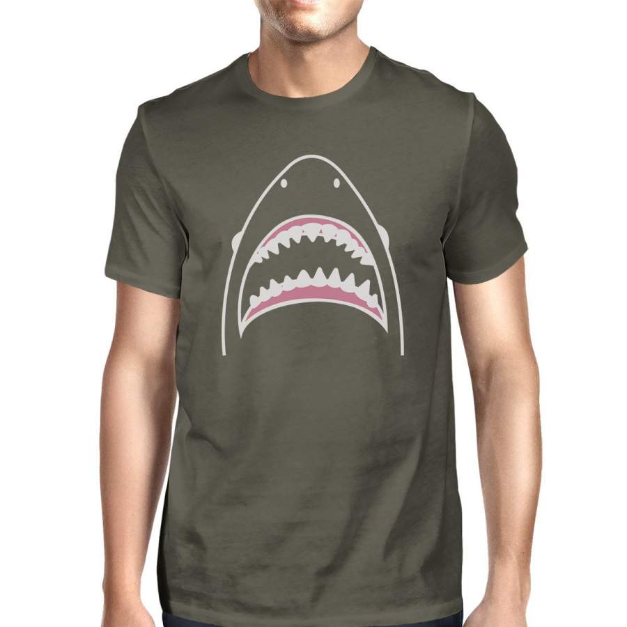 Shark Mens Dark Grey Short Sleeve Tee Shirt Ring Spun Cotton Shirt