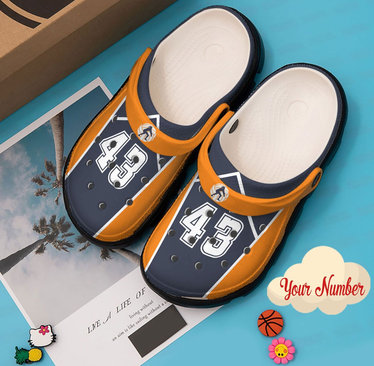 Volleyball Personalized Clog, Custom Name, Text, Color, Number Fashion Style For Women, Men, Kid, Print 3D Blue Orange