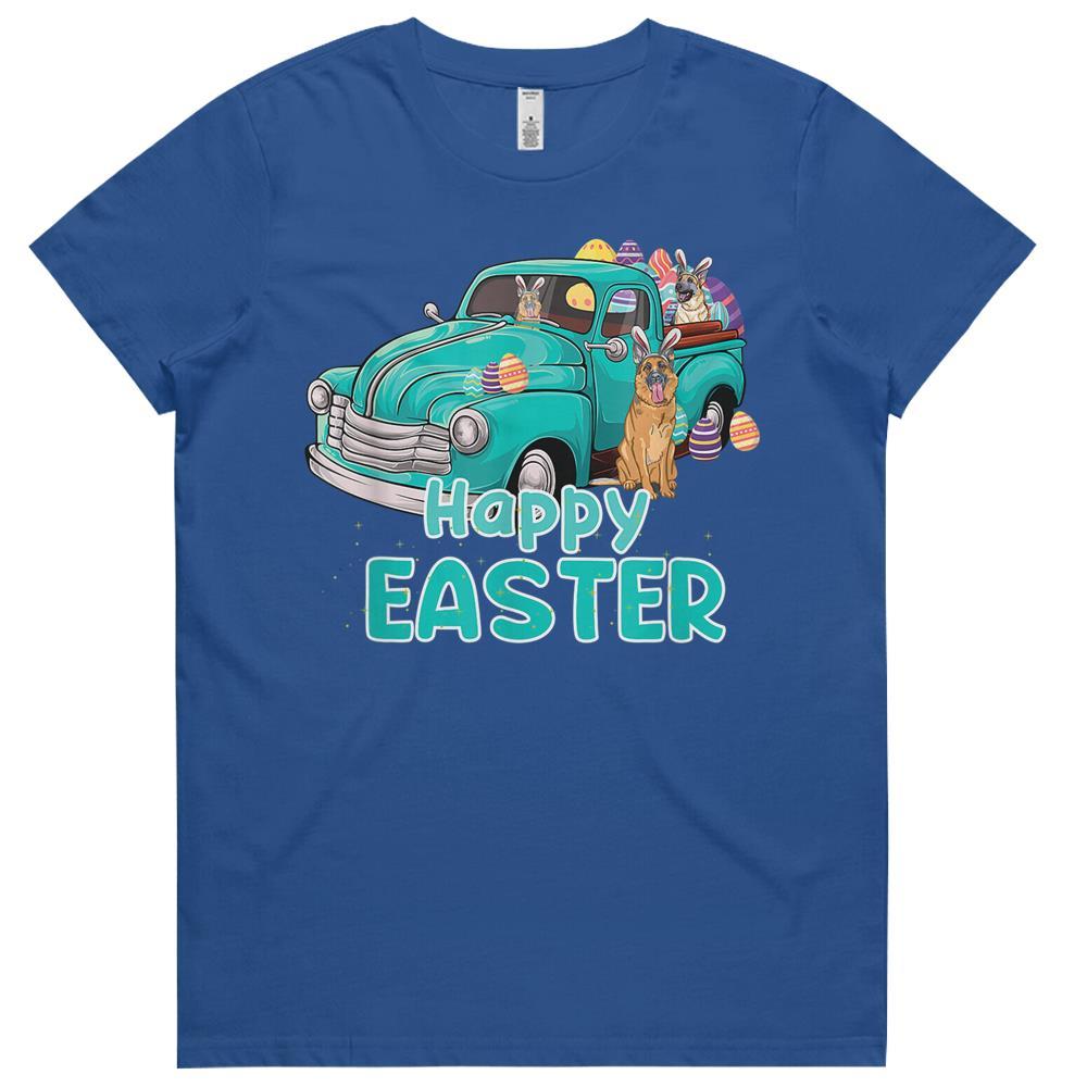 Bunny German Shepherd Happy Easter Day Truck Dog Womens Tshirts